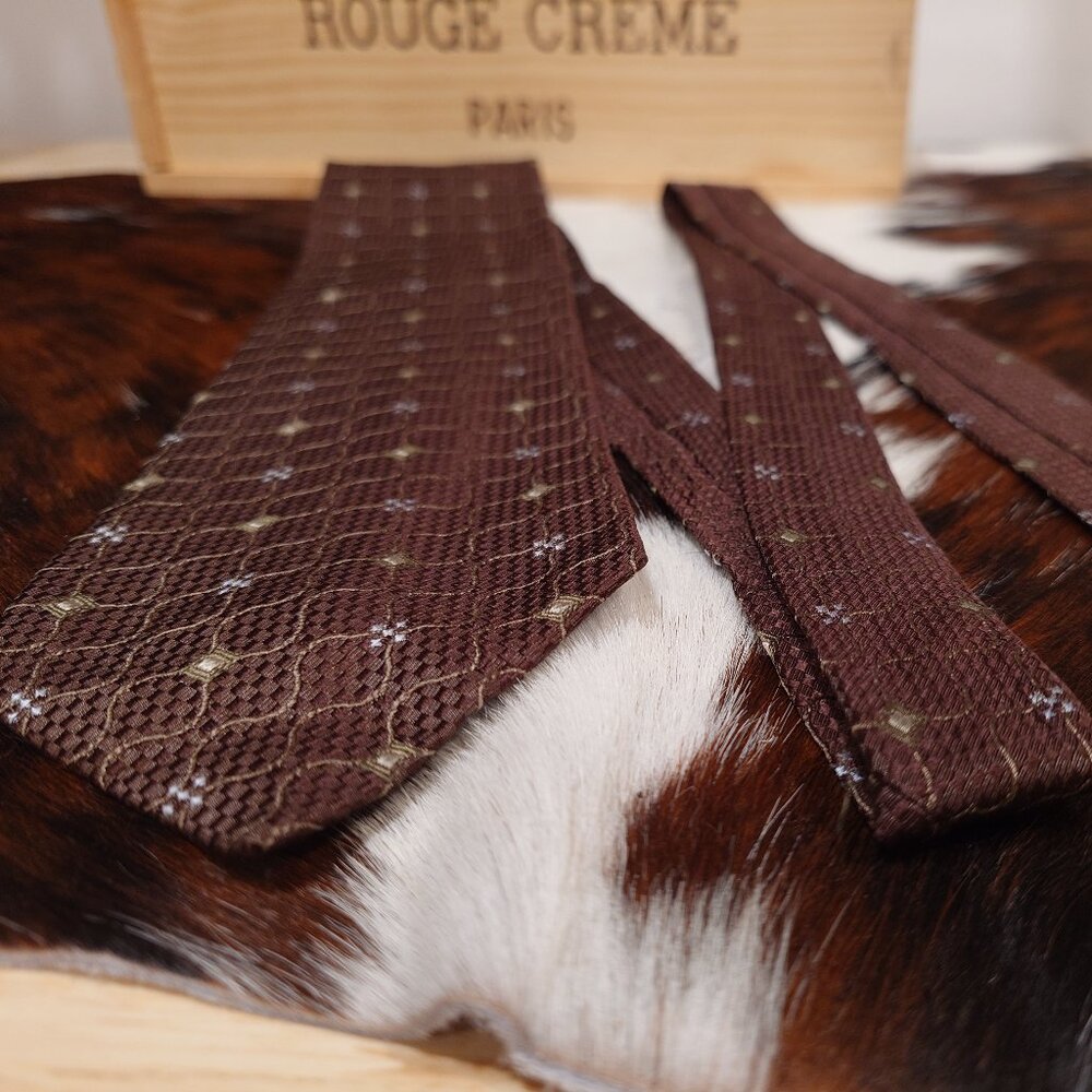 Mondo di Marco Brown and Tan Rounded Squares Silk Tie Made in Italy